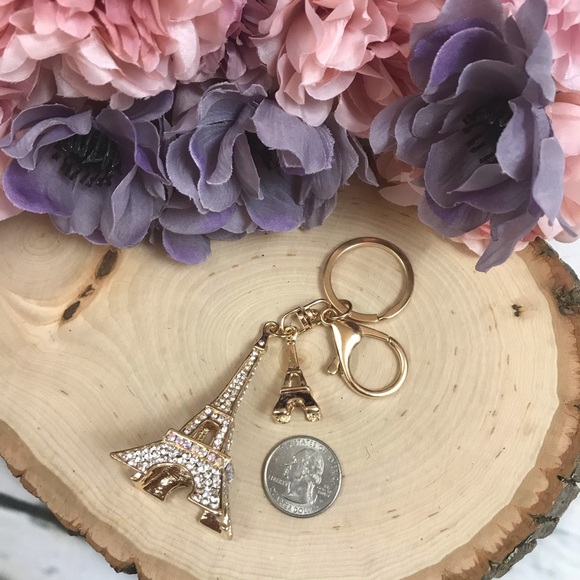 Gold and Silver Crystal Eiffel Tower Keychain Charm - Picture 15 of 16